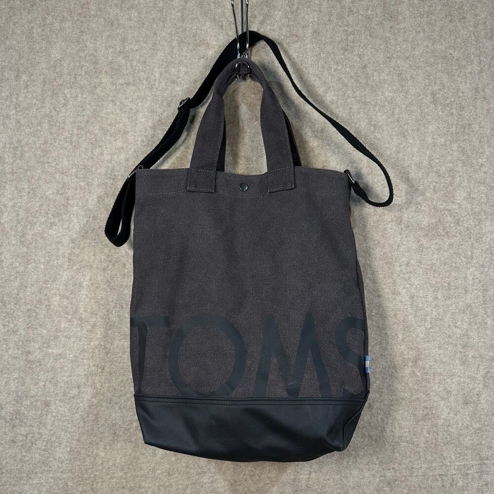 TOMS Compass Tote Bag – Dark Gray Canvas Crossbody Utility Tote